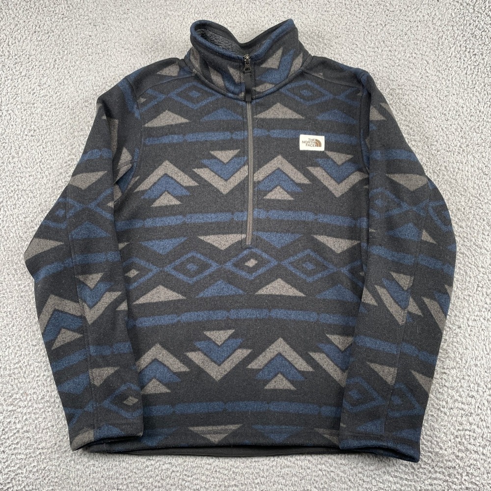 The North Face Fleece Pullover Mens S Black Blue Geo 1/4 Zip Gordon Lyons Aztec